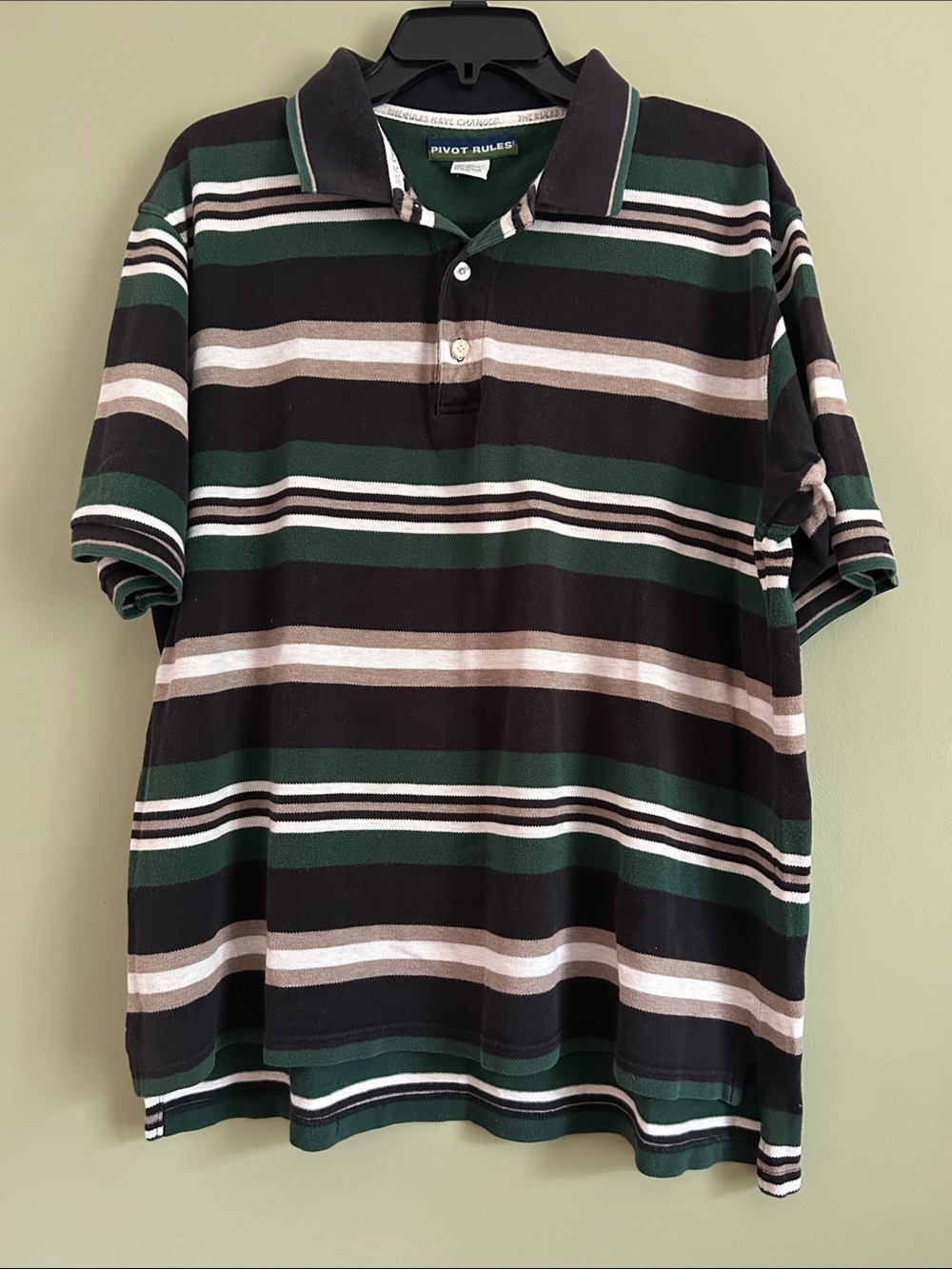 Vintage Pivot Rules Striped Polo in Black, Green & Cream Size XL